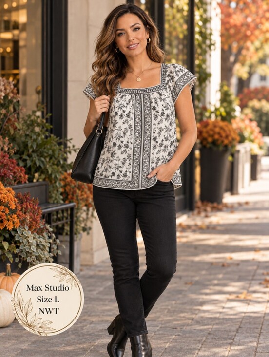 Max Studio Tops - Max Studio London NWT Floral Square-Neck Blouse | Size Large